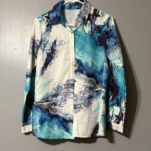 Abstract Blue and White Women's Blouse